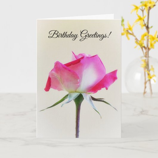 Carte d'anniversaire rose et blanc (Fleur jaune)