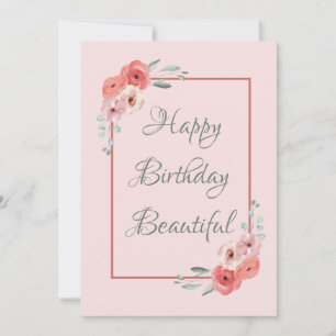 Carte d'anniversaire rose et blanche florale