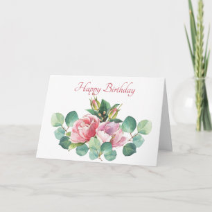 Carte d'anniversaire rose et Eucalyptus Watercolor