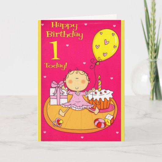 Carte d'anniversaire rose et jaune (Devant)