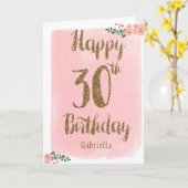 Carte d'anniversaire rose et or joyeux 30e (Fleur jaune)