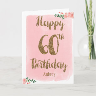 Carte d'anniversaire rose et or joyeux 60e