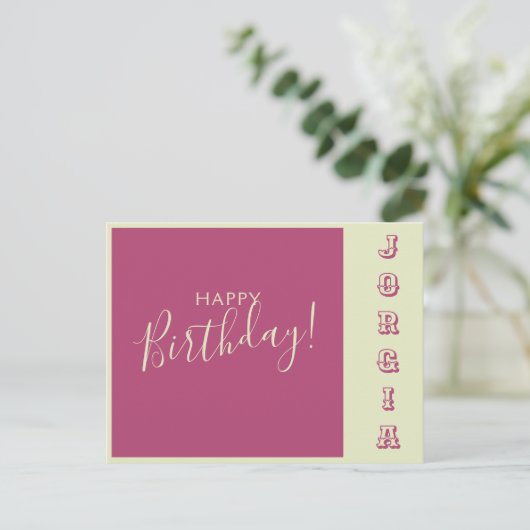 Carte d'anniversaire rose et vert (Debout devant)