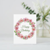 Carte d'anniversaire rose et vert Floral Wreath (Debout devant)