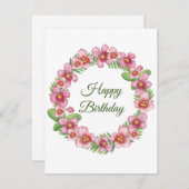 Carte d'anniversaire rose et vert Floral Wreath (Devant / Derrière)