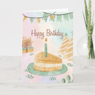 Carte d'anniversaire rose et verte avec une tranch