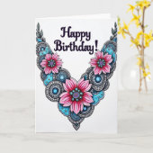Carte d'anniversaire rose festive (Fleur jaune)