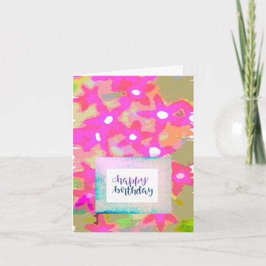 CARTE D'ANNIVERSAIRE ROSE FLEURS (Devant)