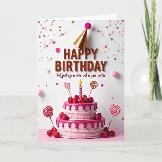Carte d'anniversaire rose framboise (Devant)