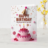 Carte d'anniversaire rose framboise (Fleur jaune)
