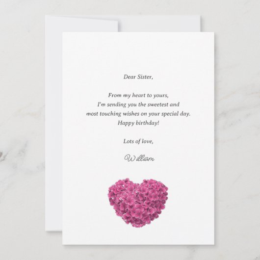 Carte d'anniversaire rose Hydrangea Floral pour so (Dos)