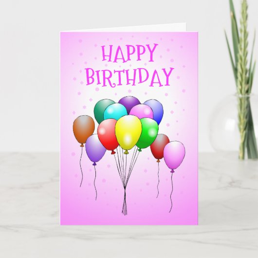 Carte d'anniversaire rose joyeuse avec ballons col (Devant)