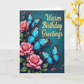 Carte d'anniversaire Rose Papillon Bleu (Fleur jaune)