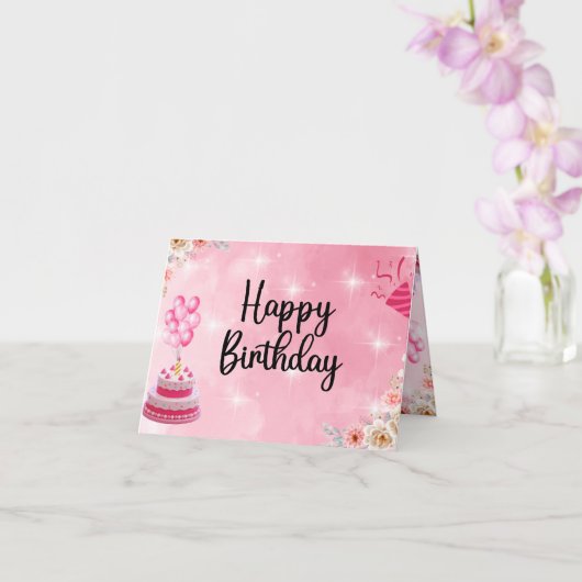 carte d'anniversaire rose parties scintillant (Orchidée)