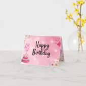 carte d'anniversaire rose parties scintillant (Fleur jaune)