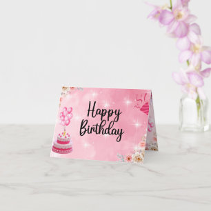 carte d'anniversaire rose parties scintillant