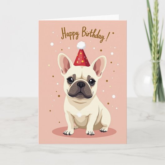 Carte d'anniversaire rose pour chien joyeux (Devant)