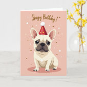 Carte d'anniversaire rose pour chien joyeux (Fleur jaune)