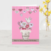 Carte d'anniversaire rose pour grand-mère avec coe (Fleur jaune)