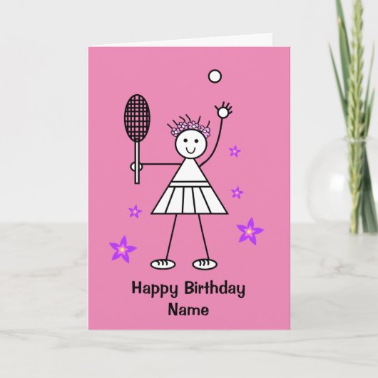 Carte d'anniversaire rose pour joueuse de tennis f (Devant)