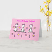 Carte d'anniversaire rose pour triplées de filles  (Fleur jaune)