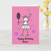 Carte d'anniversaire rose pour une joueuse de tenn (Fleur jaune)