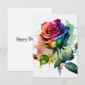Carte d'anniversaire Rose Rainbow Watercolor (Devant / Derrière)