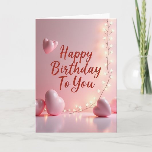 Carte d'anniversaire rose scripturée (Devant)