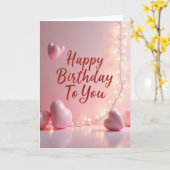 Carte d'anniversaire rose scripturée (Fleur jaune)