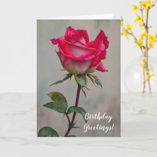 Carte d'anniversaire Rose Stem Art (Fleur jaune)