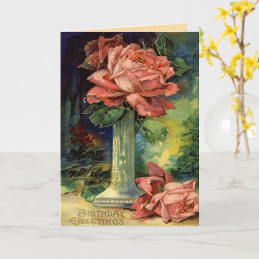 Carte d'anniversaire Rose vintage (Fleur jaune)