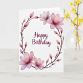 Carte d'anniversaire rose violet (Fleur jaune)