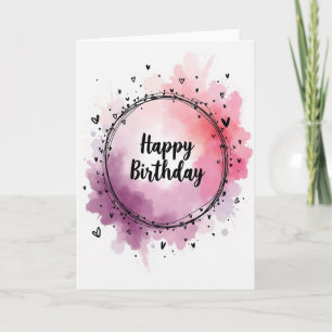 Carte d'anniversaire rose violet aquarelle