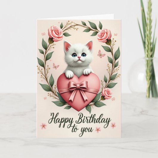 Carte d'anniversaire Roses Chatons Mignonne (Devant)