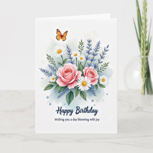 Carte d'anniversaire Roses Marguerites (Devant)