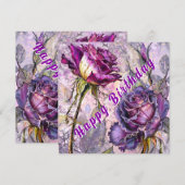 Carte d'anniversaire Roses Violettes (Devant / Derrière)