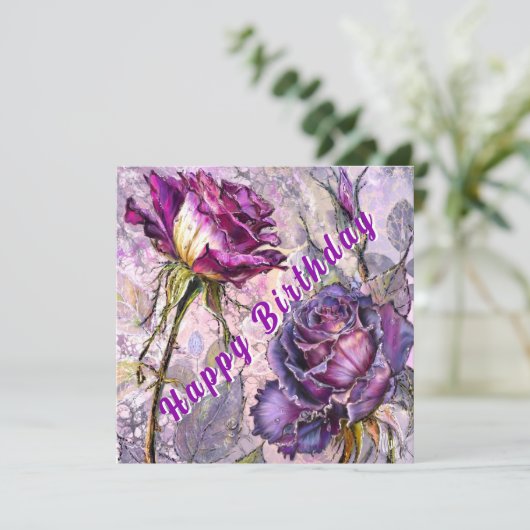 Carte d'anniversaire Roses Violettes (Debout devant)