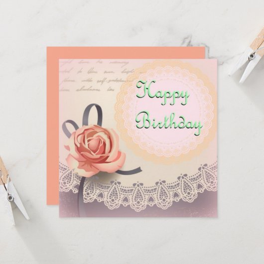 Carte d'anniversaire Rosy Vintage (Devant/Arrière en situation)