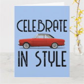 CARTE D'ANNIVERSAIRE ROUGE DE VOITURE CLASSIQUE (Fleur jaune)