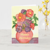 Carte d'anniversaire rouge et violet (Fleur jaune)