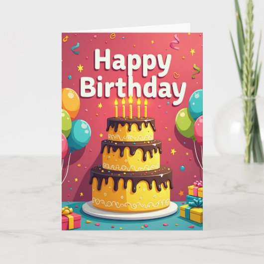 Carte d'anniversaire rouge gâteau riche (Devant)