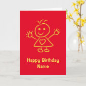 Carte d'Anniversaire Rouge Jaune mignonne Fille Ca (Fleur jaune)