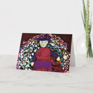 Carte d'anniversaire russe avec poupée en sac