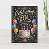 Carte d'anniversaire rustique avec gâteau et ballo (Devant)
