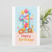 Carte d'anniversaire Safari d'un an (Debout devant)