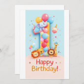 Carte d'anniversaire Safari d'un an (Devant / Derrière)