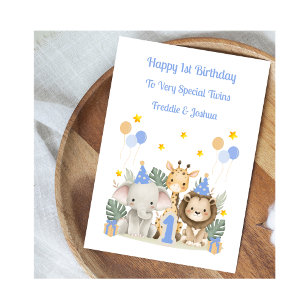 Carte d'anniversaire Safari Feuilles Animaux 1er A