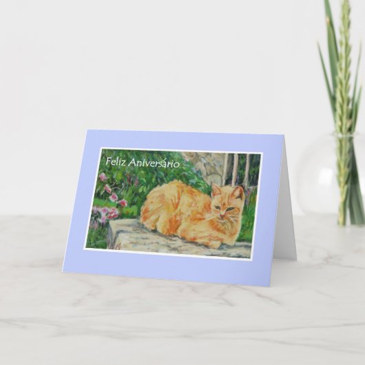 Carte d'anniversaire, salutation portugaise, chat (Devant)