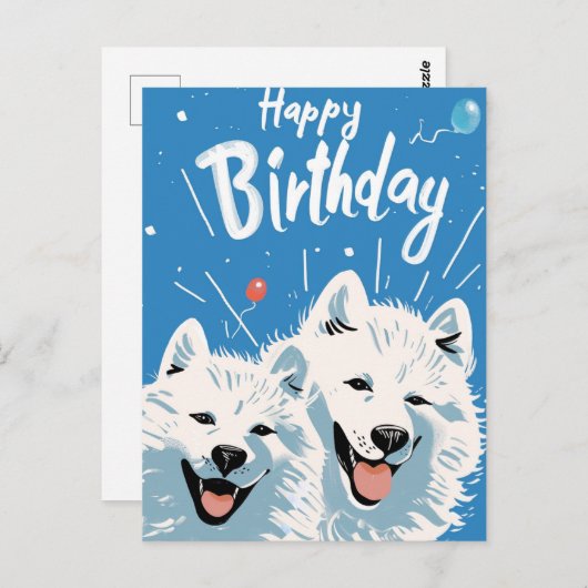 Carte d'anniversaire Samoyède (Devant / Derrière)