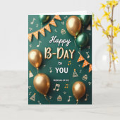 Carte d'anniversaire sarcelle dorée (Fleur jaune)